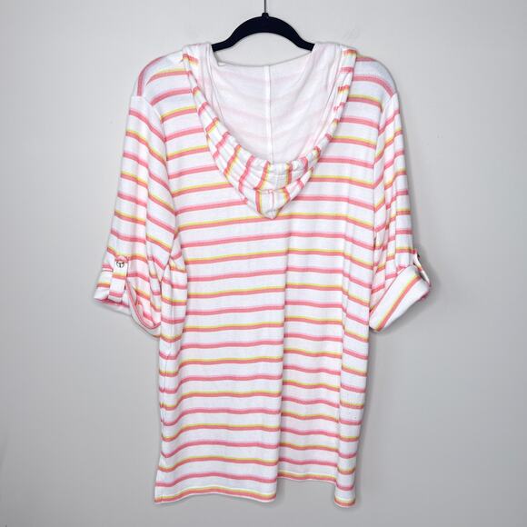 Trina Turk Costa De Prata Hooded Terry Tunic Coverup Large Roll Tab Beach Resort - Picture 3 of 11